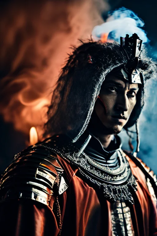 A knight facing a shadow monster made of smoke and darkness