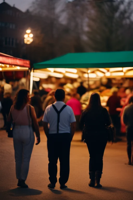 A bustling street market painted in watercolor, soft tones, dreamy atmosphere